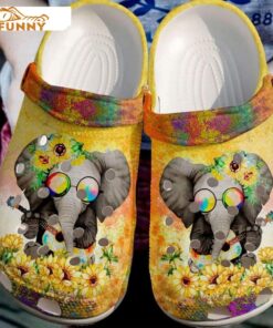 Elephant Hippie Sunflower Crocs Clog Shoes