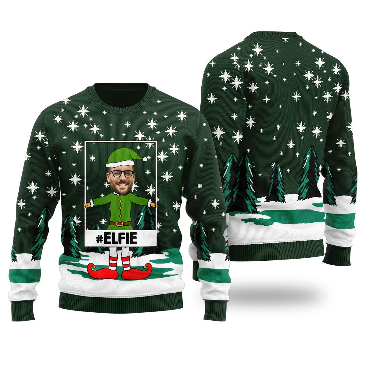 Santa Elf Selfie Mens Ugly Christmas Sweater