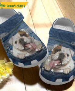 English Bulldog In Jean Pocket Dog Crocs Shoes