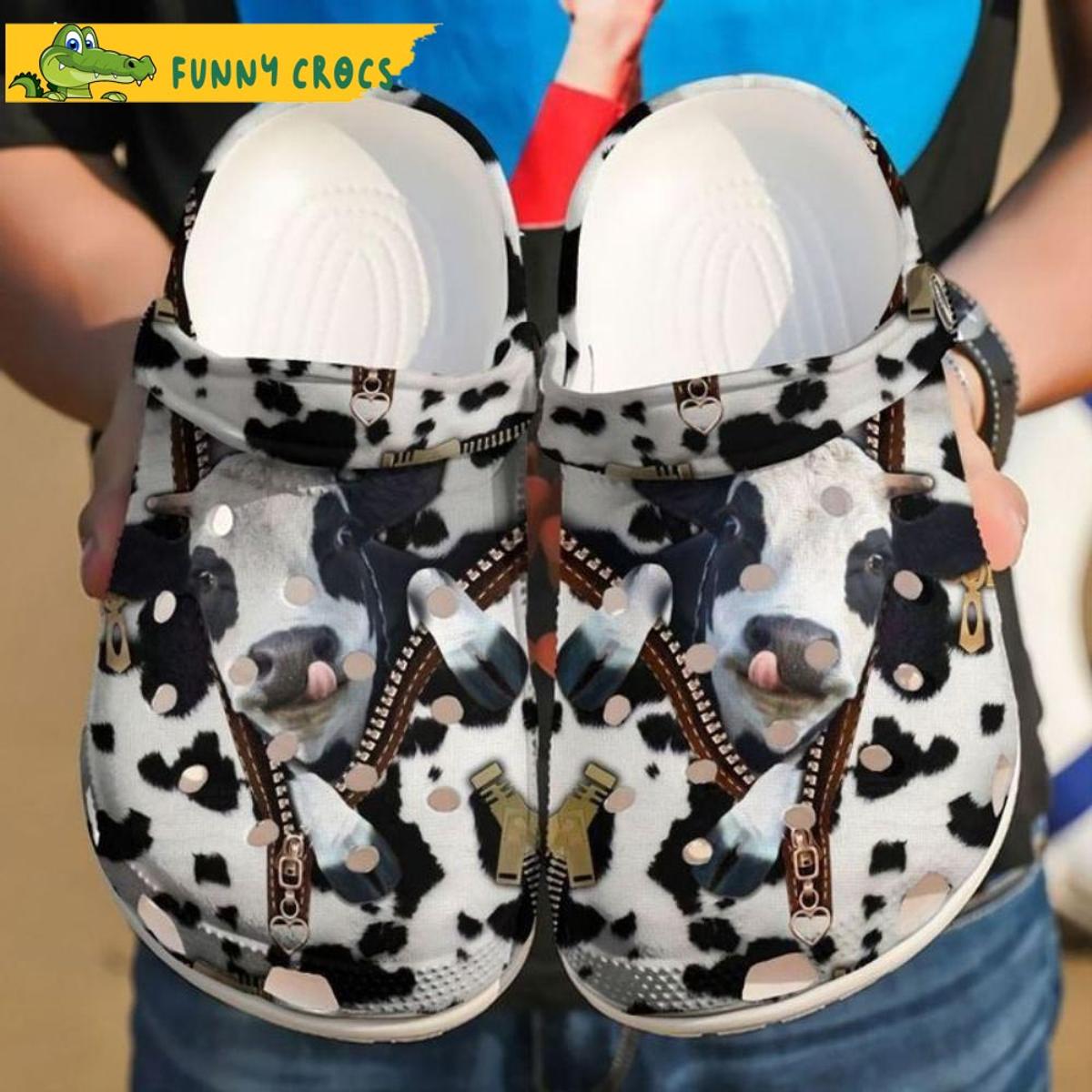 Farmer Cow Zipper Crocs Shoes