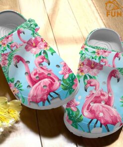 Flamingo Couple Pink Hibiscus Flower Crocs Shoes