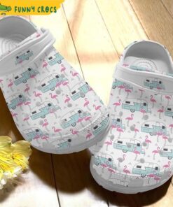 Flamingo Pattern White Crocs Shoes