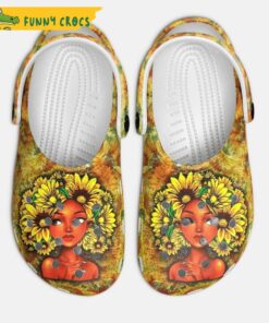 Floral American Afro Black Girl Sunflower Crocs Clog