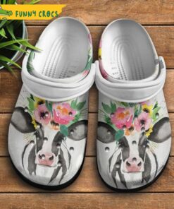 Floral Art Cow Crocs Clog Shoes
