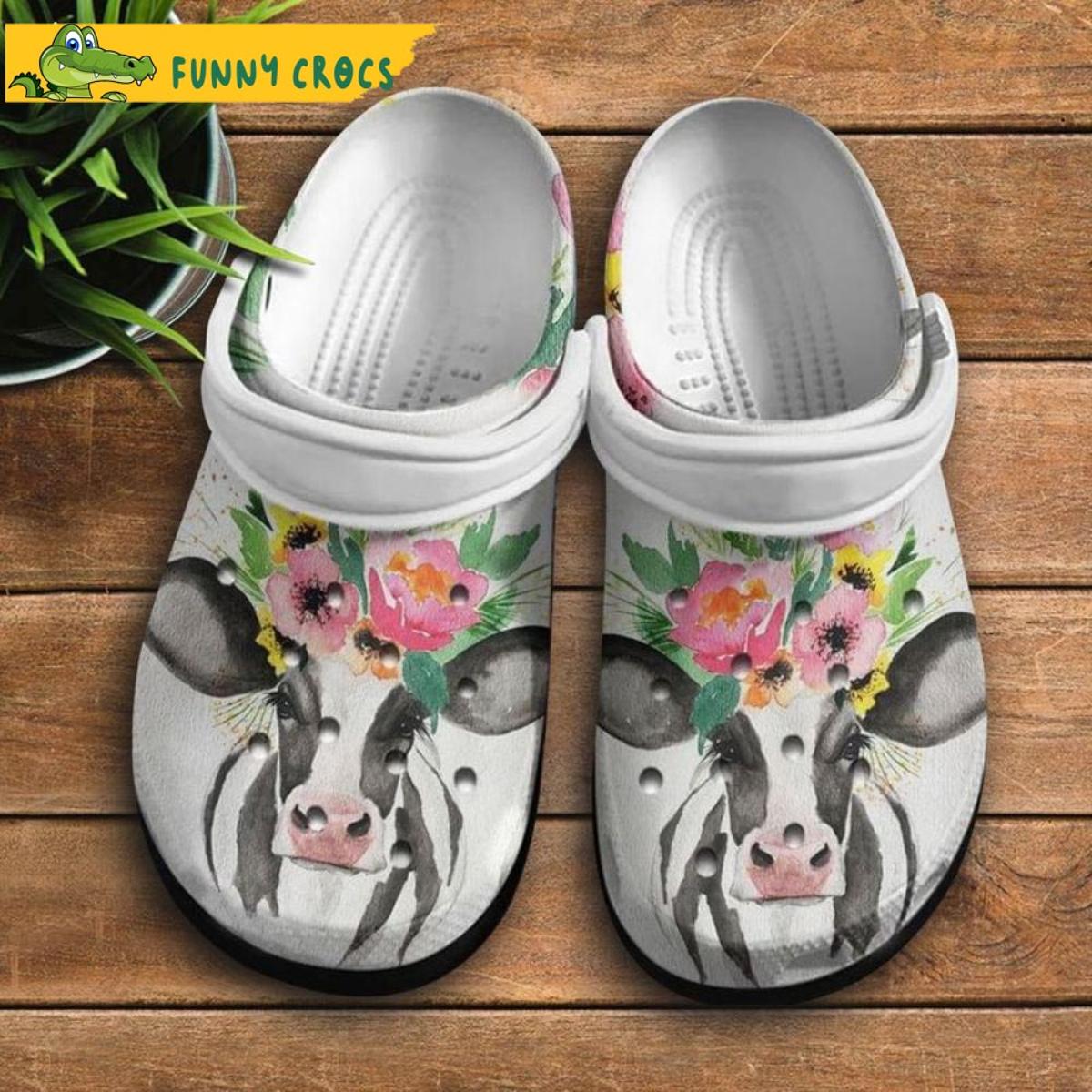 Floral Art Cow Crocs Clog Shoes
