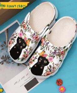 Floral Black Cat Crocs Shoes