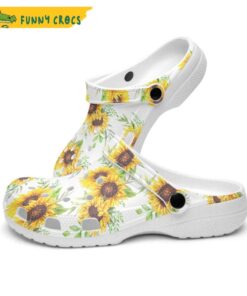 Floral Retro Groovy Vibes Peace Flowers Sunflowers White Background Crocs Clog Shoes