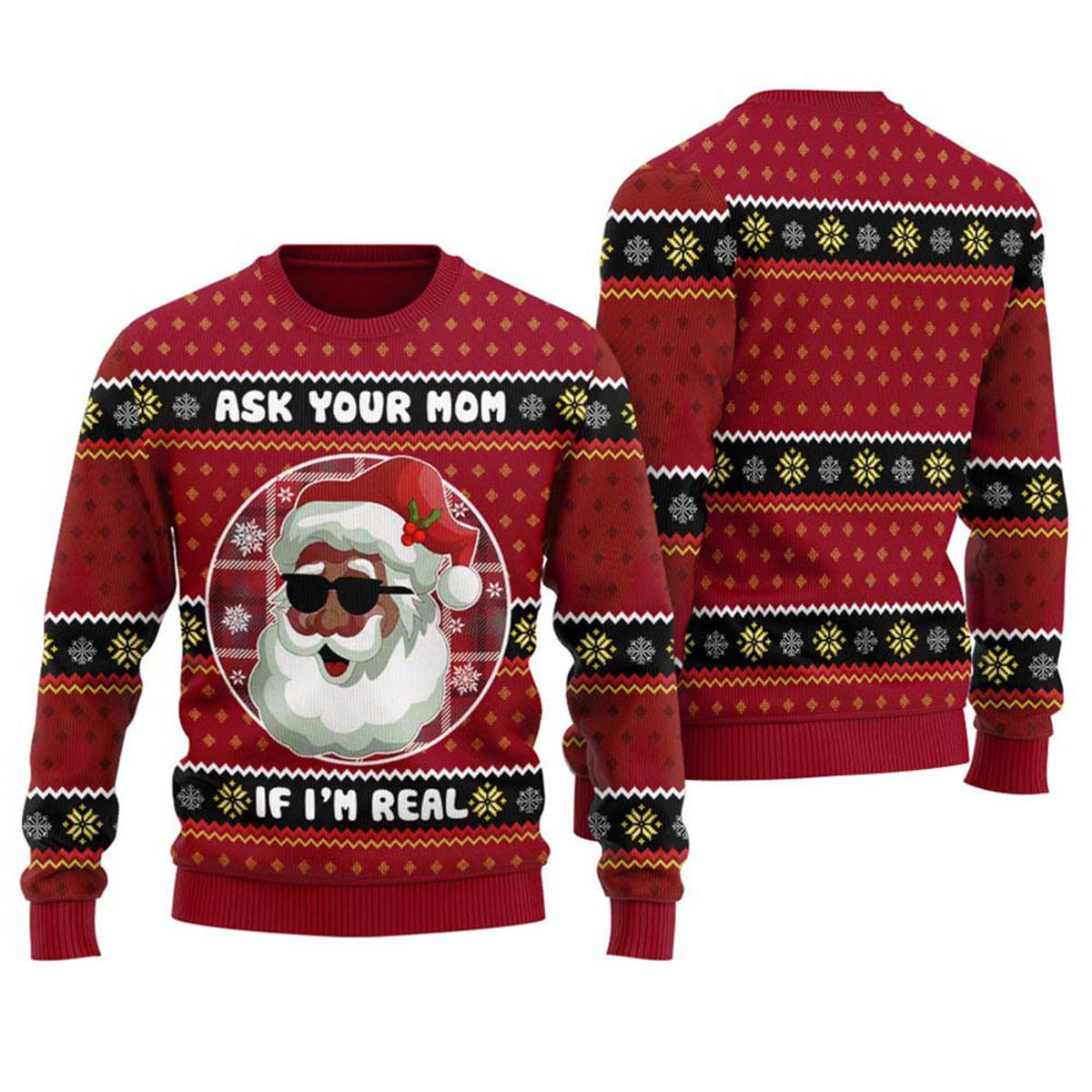 Cute African American Santa Claus Christmas Sweaters Womens