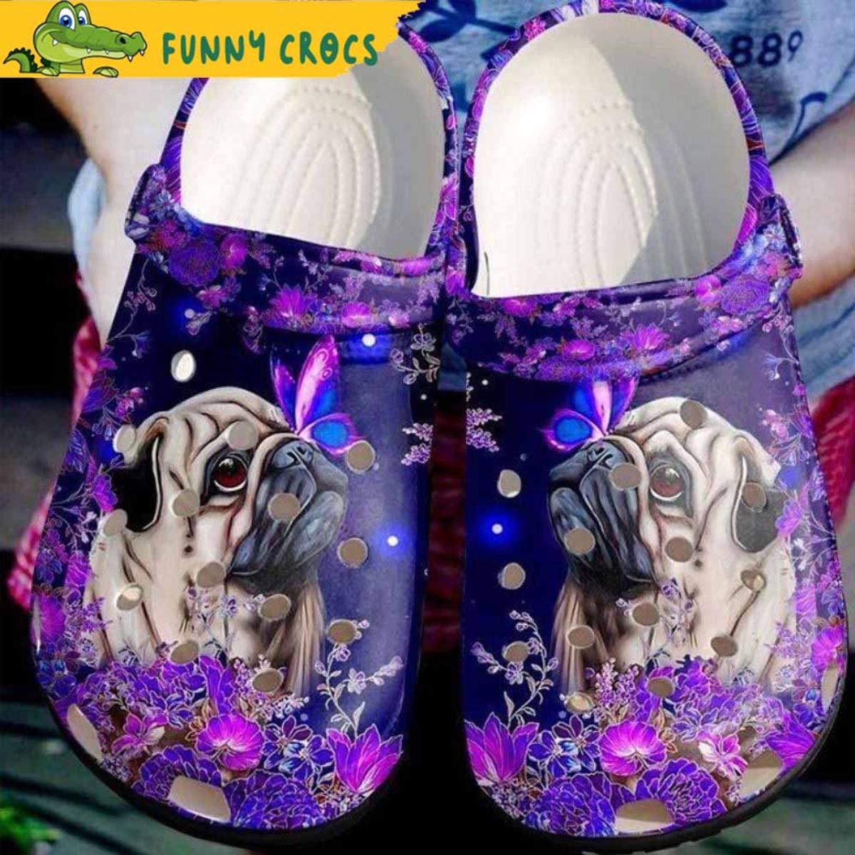 Personalized Pug With Flowers Dog Crocs Clog Shoes