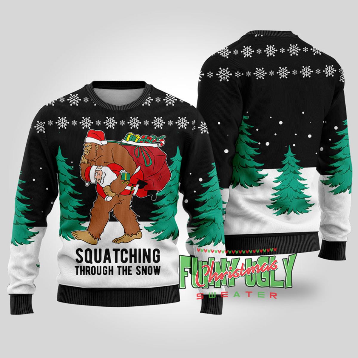 Funny Squatching Bigfoot Ugly Xmas Sweater