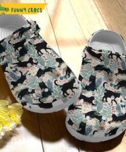 Funny Black Cat Flower Pattern Crocs Shoes