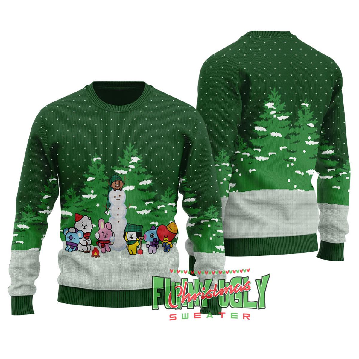 Funny Bigfoot Walking Bulldog Ugly Sweater