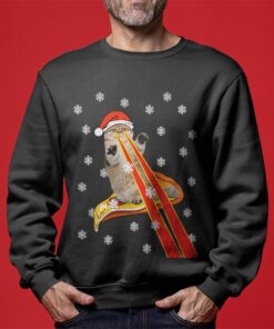 Funny Cat Laser Eyes Pizza Funny Christmas Sweaters