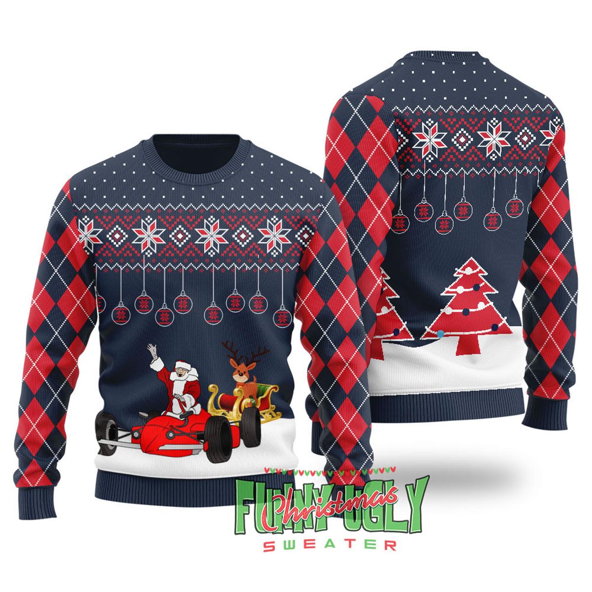 Funny Hole In On Santa Reindeer Christmas Sweater