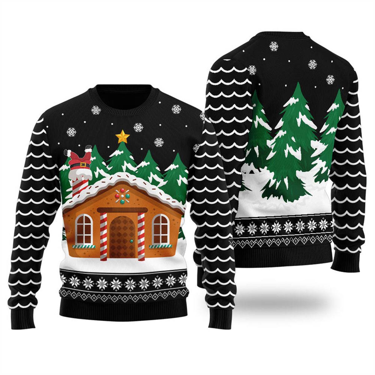 Classic Gingerbread House Ugly Funny Christmas Sweaters