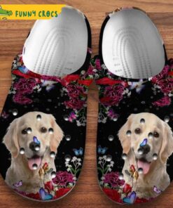 Funny Golden Retriever Butterfly Roses Garden Dog Crocs Slippers