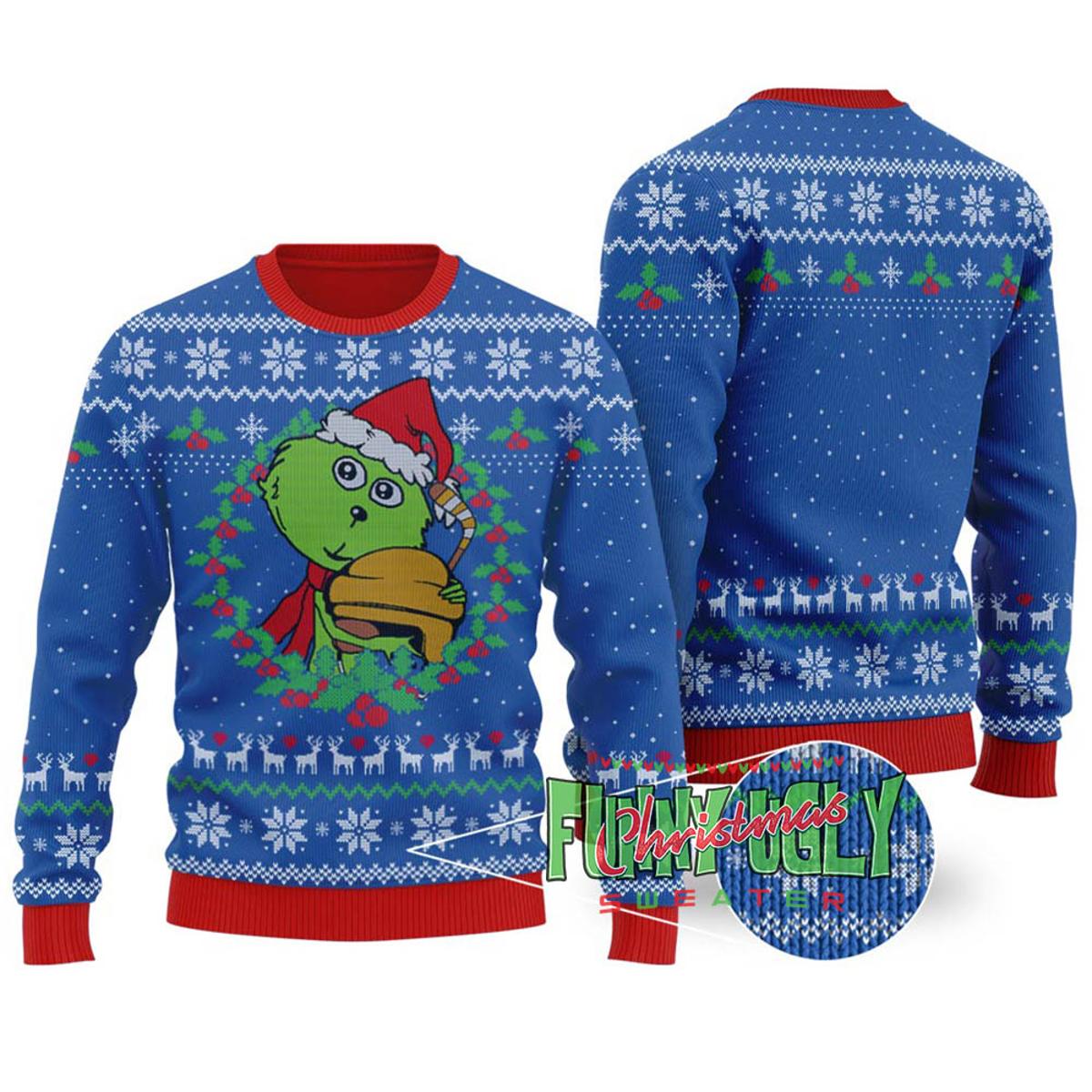 Funny Grinch Loves Baseball Christmas Sweater