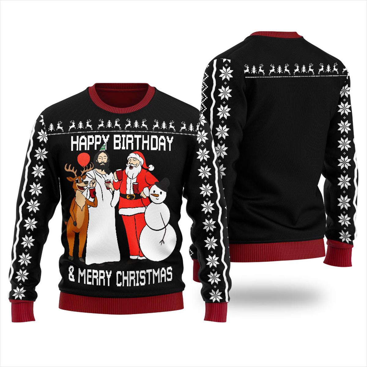 Pretty Happy Birthday Jesus Ugly Christmas Sweater