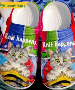 Funny Knit Happens Cat In Crocs Shoes