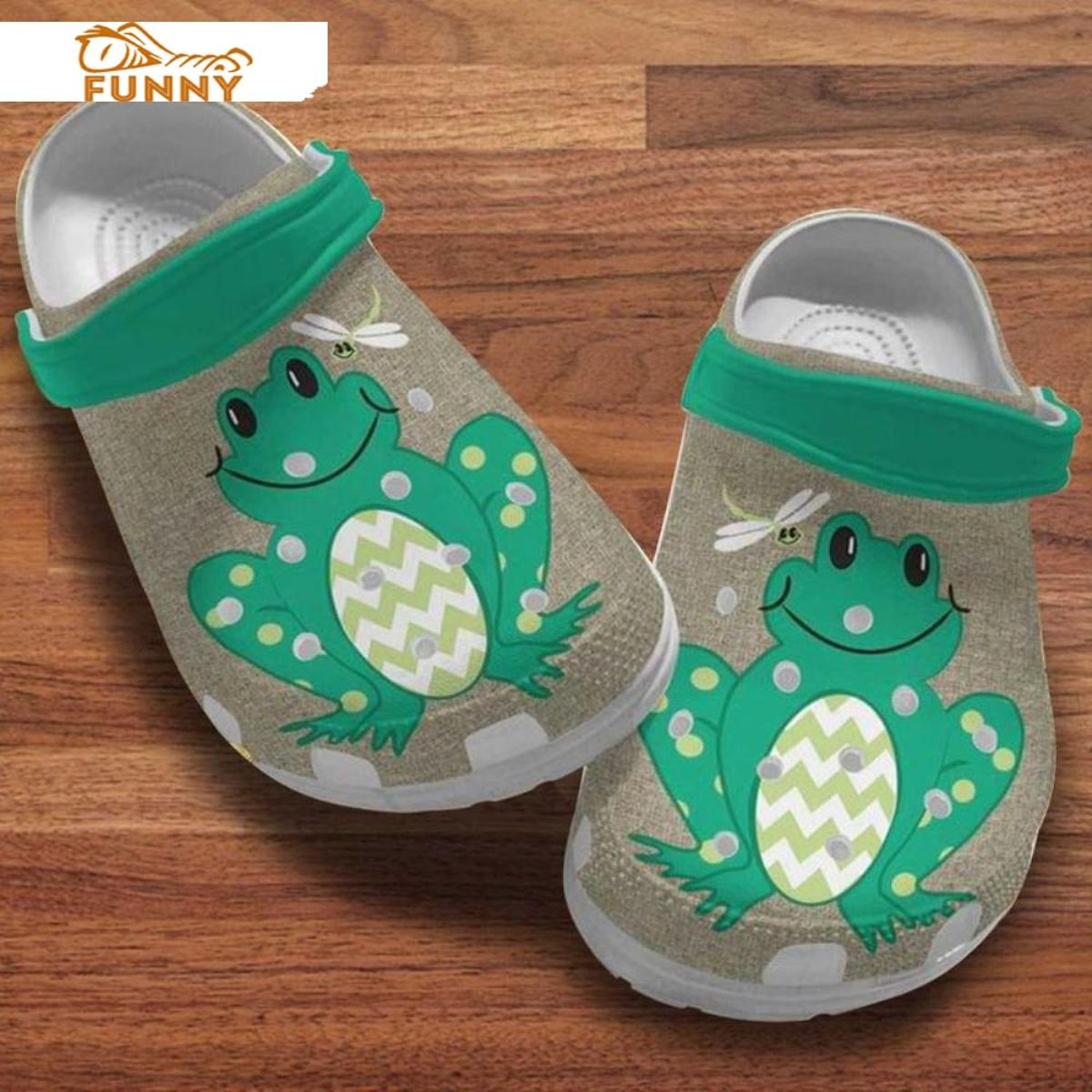 Funny Looking Frog At Dragonfly Crocs Shoes