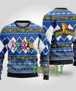 Mighty Morphin Blue Power Rangers White Funny Ugly Christmas Sweater For Men Women