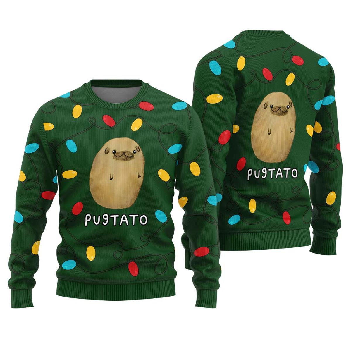 Funny Pugtato Pug Christmas Sweater Women