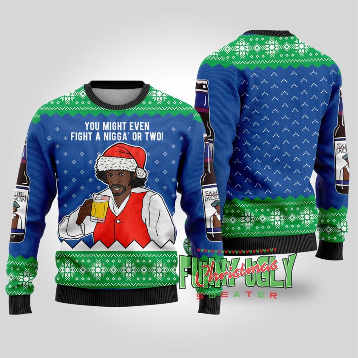 Funny Samuel Jackson Drink Beer Funny Christmas Sweaters