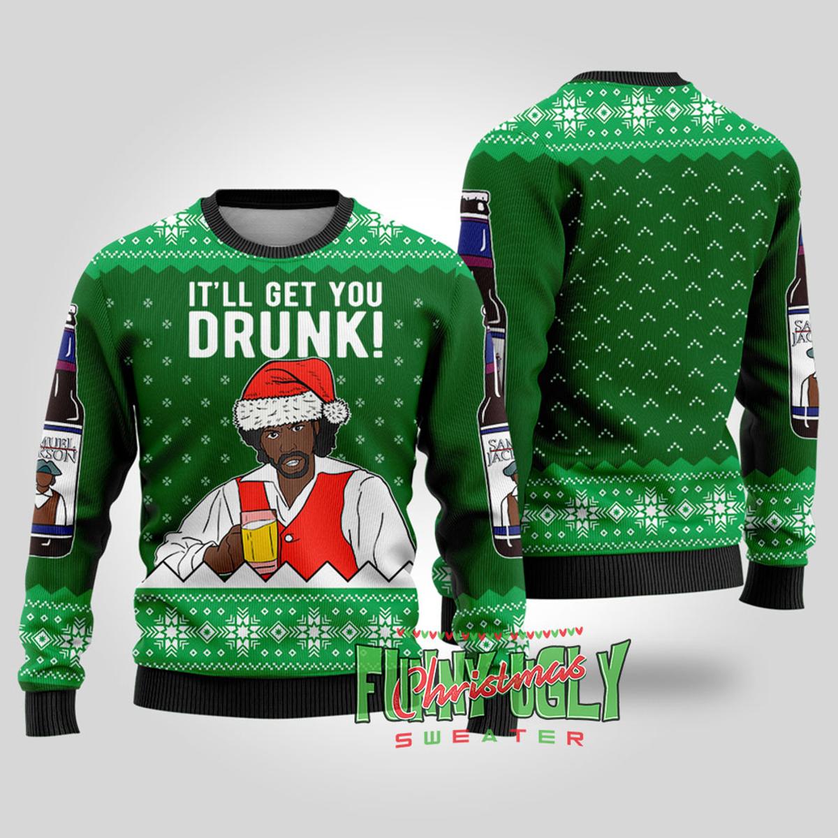 Funny Samuel Jackson Beer Christmas Sweater