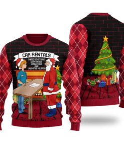 Funny Santa Car Rentals Christmas Sweater Cardinal