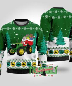 Funny Santa Driving John Deere Ugly Sweater