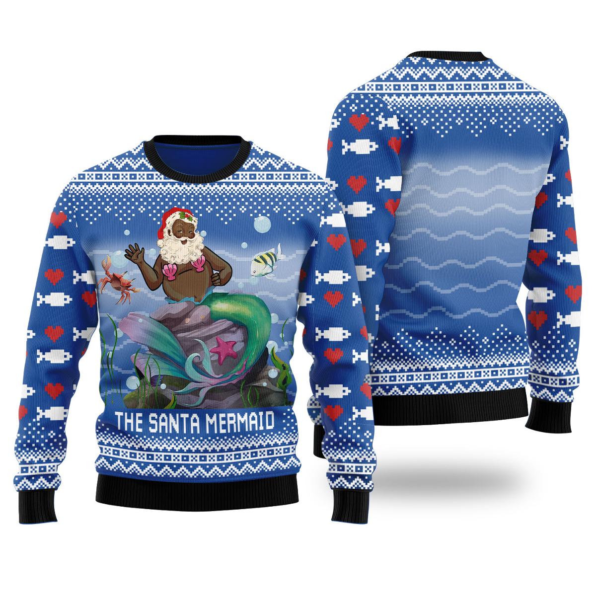 Funny Santa Mermaid Womens Ugly Christmas Sweater