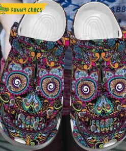 Funny Skull Hippie Floral Crocs Clog Shoes