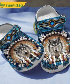 Funny Wolf Blue Native American Crocs Clog