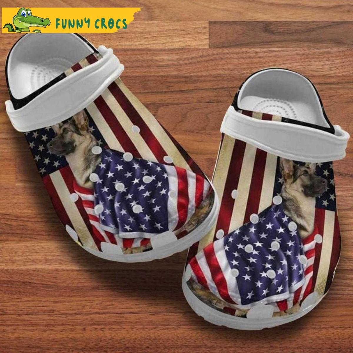 German Shepherd Puppy American Patriot 4th Of July Dog Crocs Clog Shoes