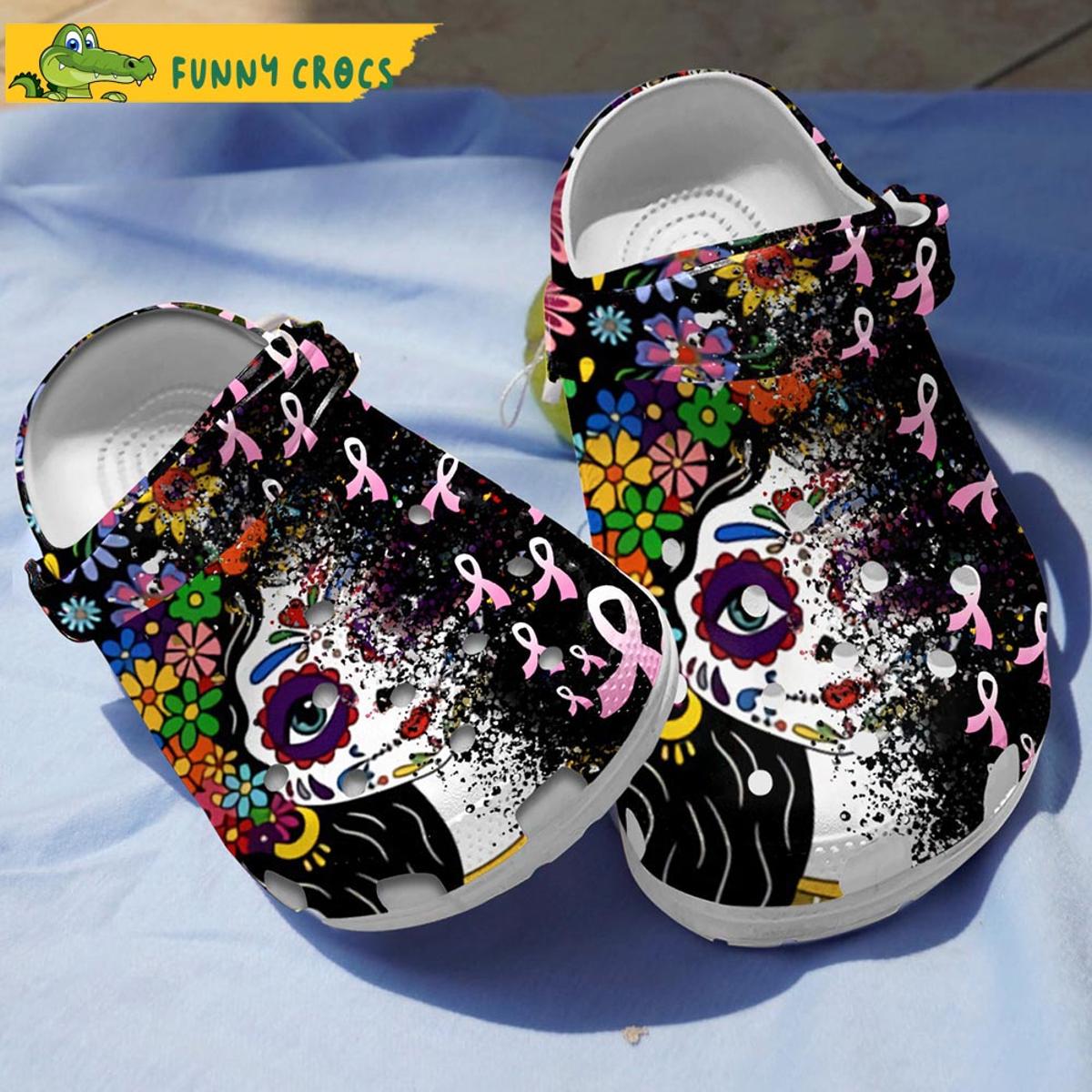 Customized Breast Cancer Awareness Sugar Skull Crocs Clog Shoes