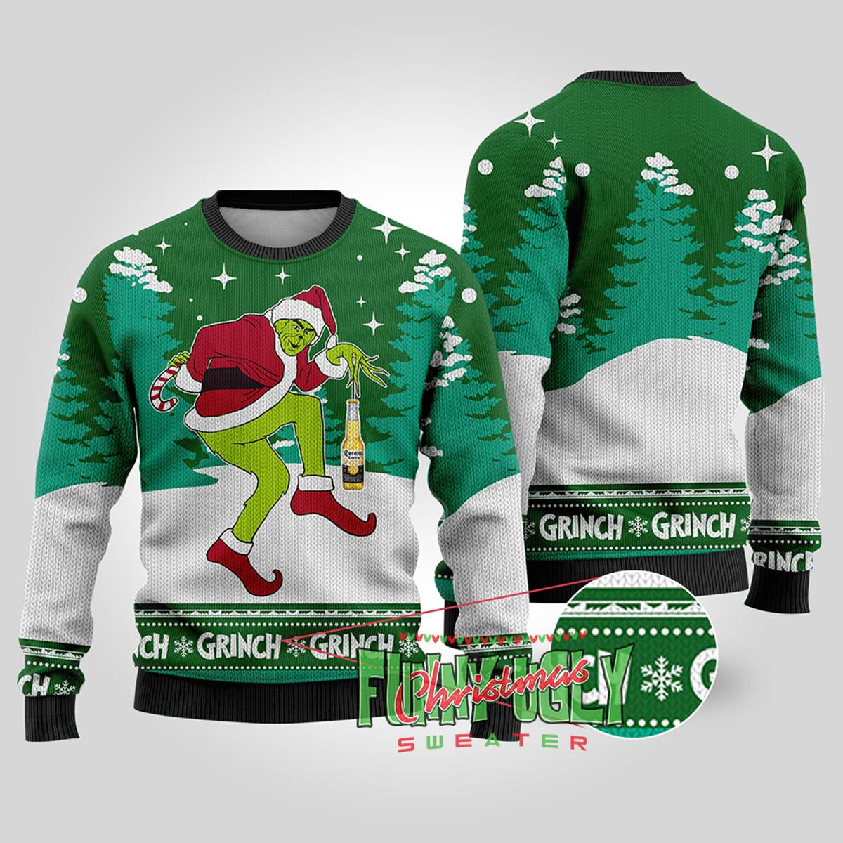 Grinch Stealing Corona Light Beer Christmas Sweater