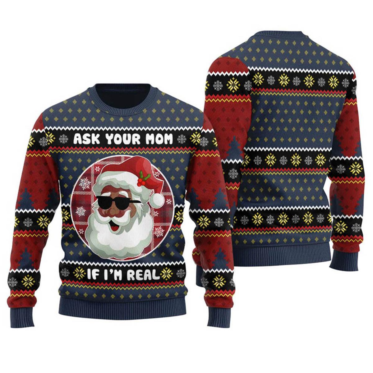 Humorous African American Santa Ugly Sweater