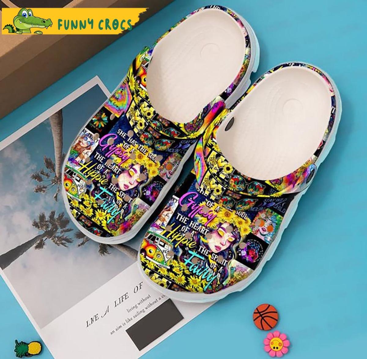 Custom Name Sunflower Colorful Hippie Crocs Sandals