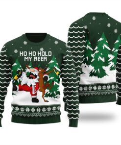 Hold My Beer Drunk Santa Reindeer Funny Christmas Sweater