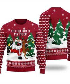 Hold My Beer Drunk Santa Reindeer Funny Christmas Sweaters