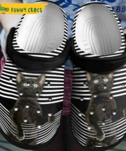 Horizontal Stripes Kitty Black Cat Crocs Clog Shoes