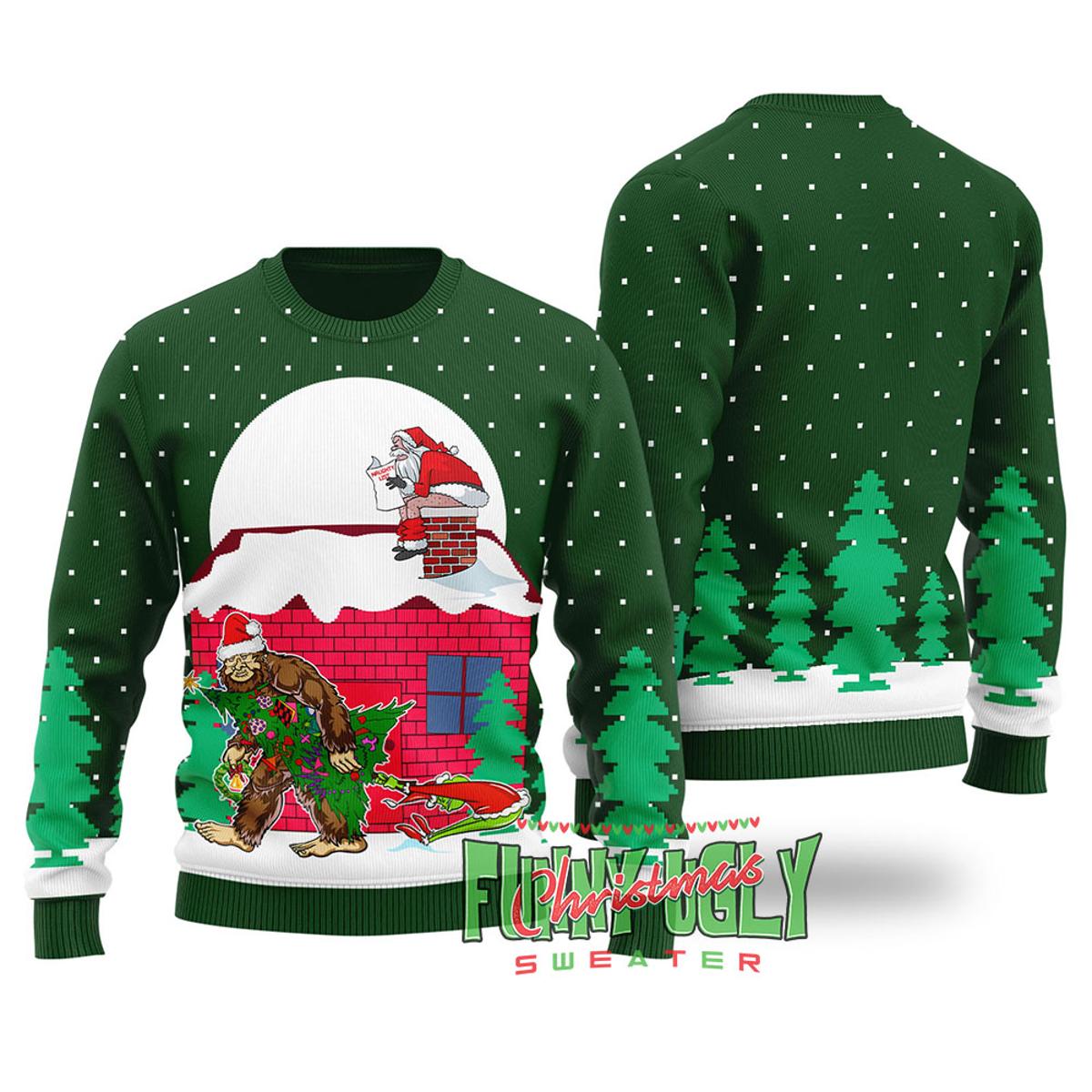 Strange Bigfoot Walking Dachshund Funny Christmas Sweaters