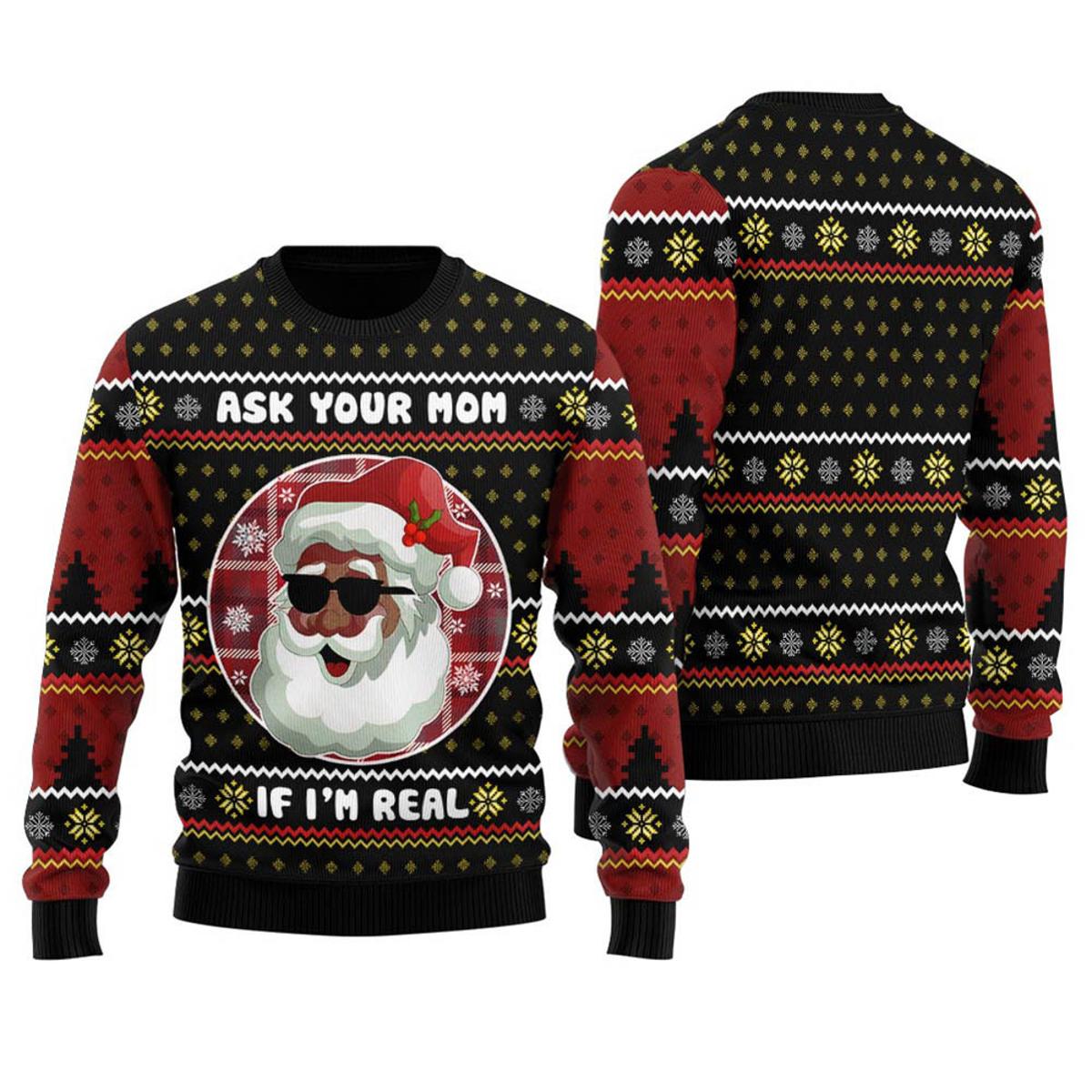 Hilarious African American Santa Womens Womens Ugly Christmas Sweater