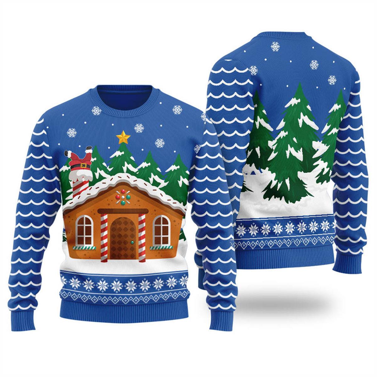 Men Vintage Gingerbread House Christmas Sweater