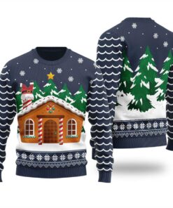 Men Vintage Gingerbread House Christmas Sweater