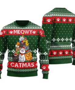 Meowy Catmas Funny Cat Ugly Ugly Xmas Sweater