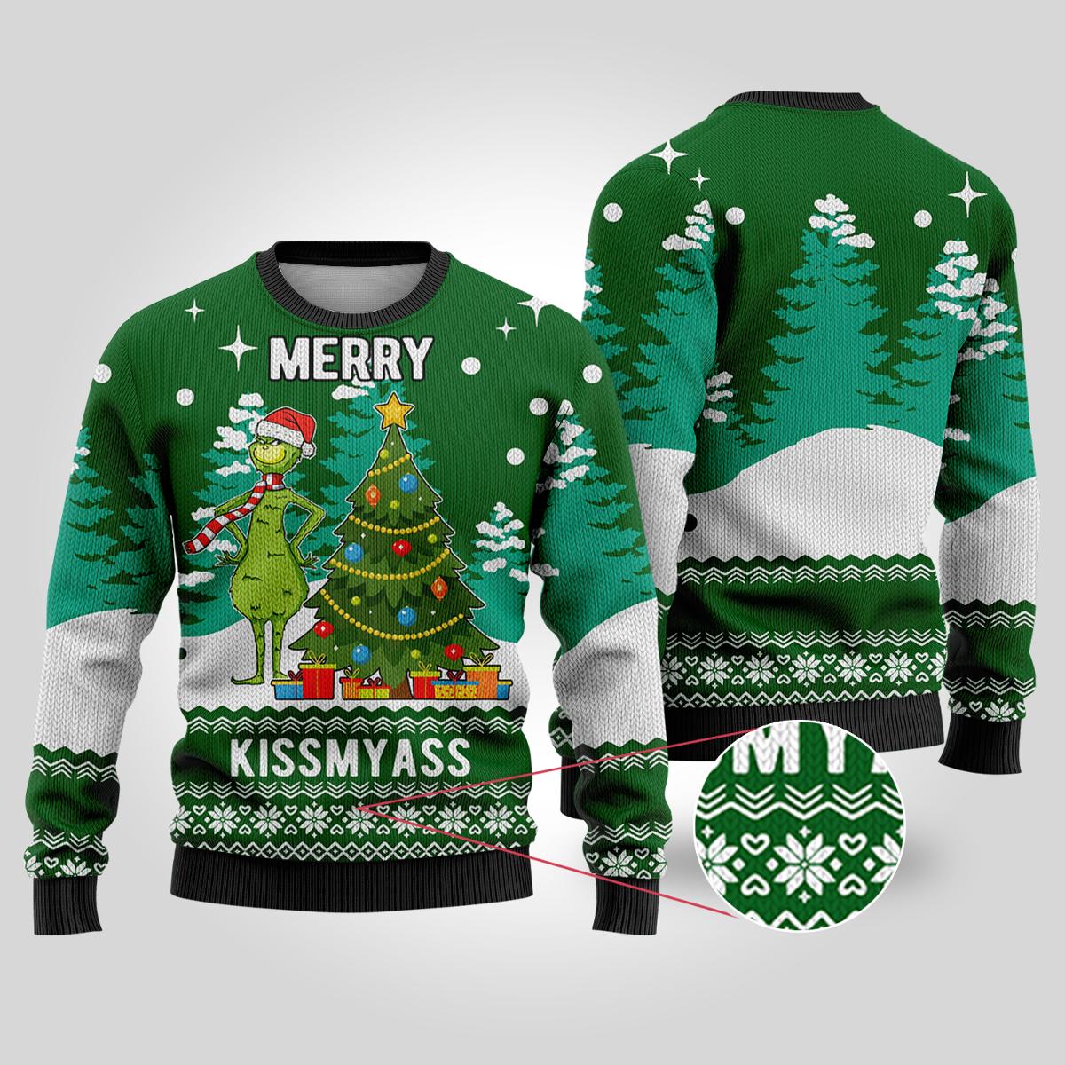 Merry Kissmyass Grinch Ugly Sweater