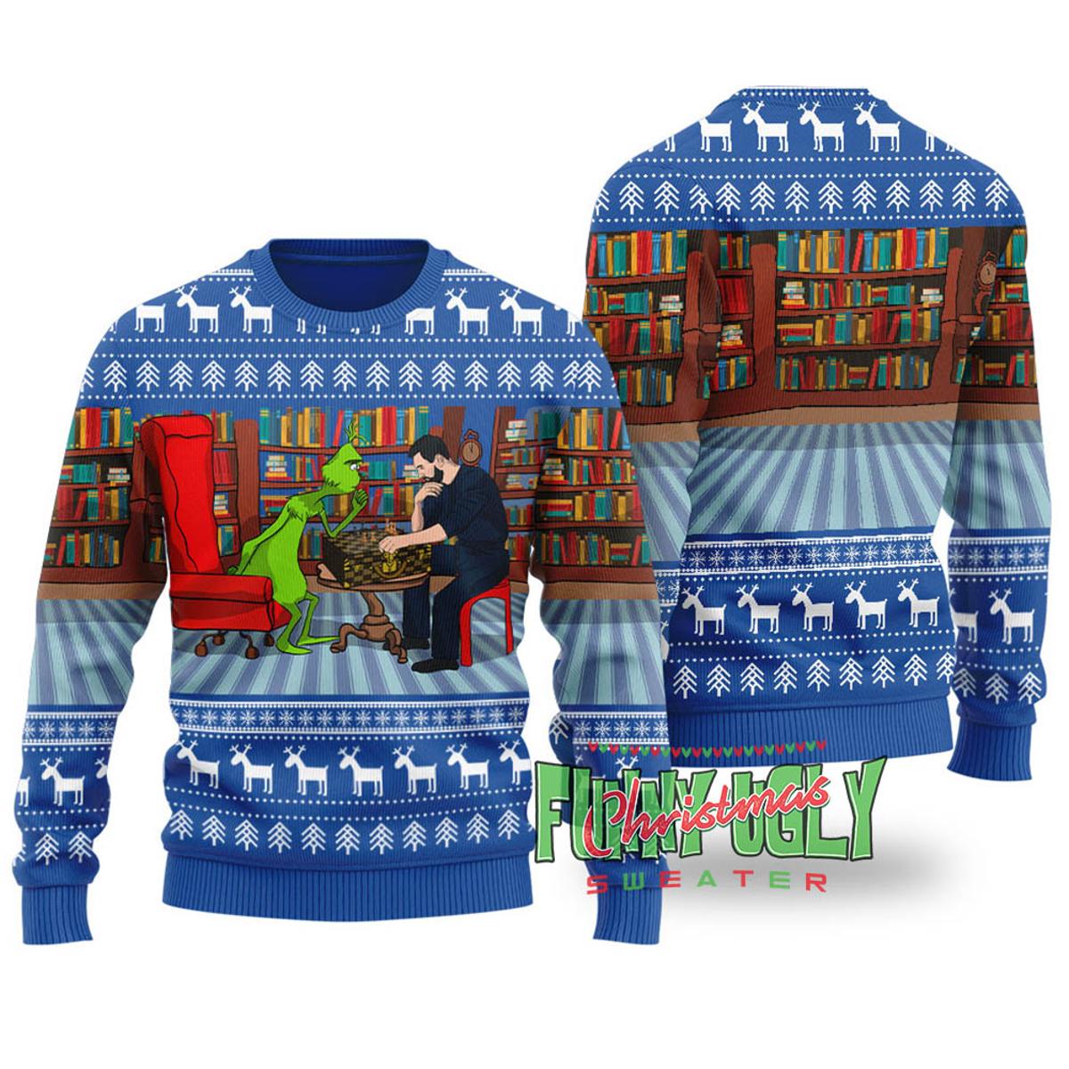 Ronaldo Playing Chest With Grinch Funny Christmas Sweater