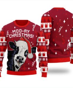 Moory Christmas Cow Ugly Womens Ugly Christmas Sweater