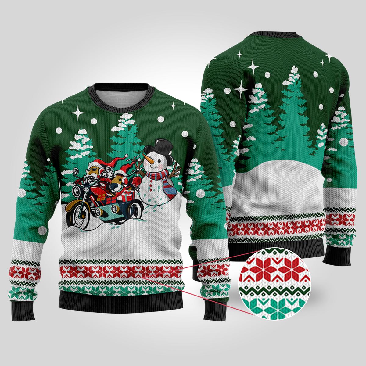 Funny Motorcycle Santa Ugly Xmas Sweaters